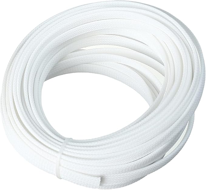 Aicosineg 32.81ft PET Flexible Braided Cable Sleeve 0.33inch Width Wire Loom Sleeving and Organizer Flexible Wire Mesh Sleeve Wrap Protector for TV Audio PC Cords from Pets Chewing White