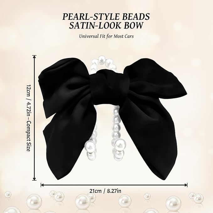 2 PCS Bow Pearl Car Seat Headrest Hook – Cute Purse Hook for Car, Girly Interior Decoration Accessories Hook Hanger, Seatback Holder for Purses & Bags, Elegant Car Organizer (Black)
