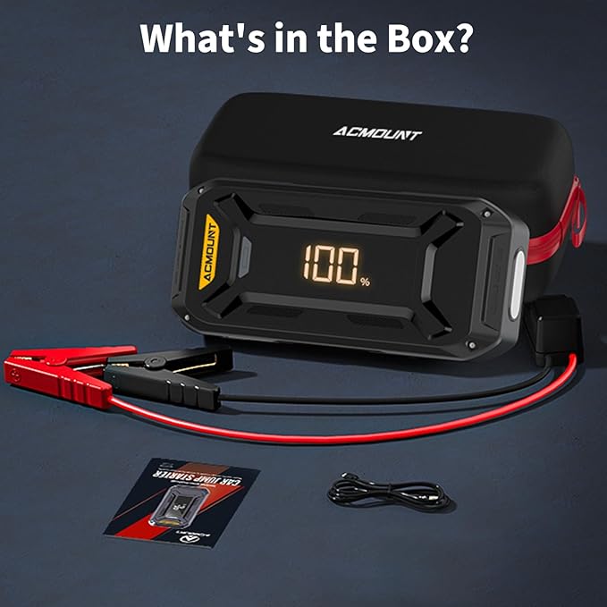 Acmount P120 Car Battery Jump Starter Portable, 7000A 12V Car Jumper Starter with Jump Box (All Gas/10.0L Diesel), LCD Display, USB Quick Charge & LED Light, Ultimate Durable Battery Jump Pack