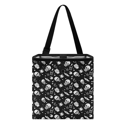 Gothic Skull Moon Star Owl Pattern Garbage Bag and Water Resistant Trash Can for Car, Leakproof Trash Can for SUV Truck Halloween Car Accessories