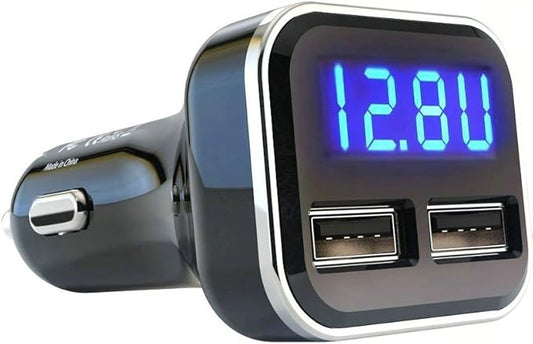 4.8A 24W Dual USB Car Charger Volt Meter Car Battery Monitor with LED Voltage & Amps Display, Cigarette Lighter Adapter, Compatible with iPhone 15 Pro Max Plus 14 Samsung Galaxy S24 iPad Pro