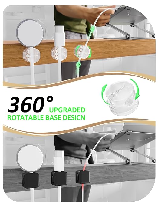 Cable Management Clips, 7-Pack Clear Cord Organizers, Desktop Cable Holders Compatible with 0-8mm Wires