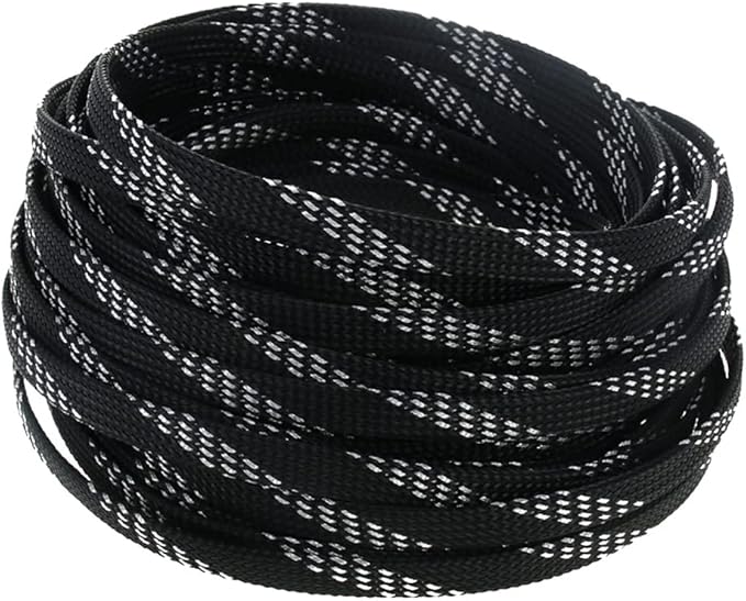 Aicosineg Cable Sleeve Braided Sleeving PET Wire Loom Tubing Cable 32.81ft-1/3inches Wrap Protector for HiFi Audio and Video Headphone Cable Protect Wires from Chewing of Pets Black and Silver