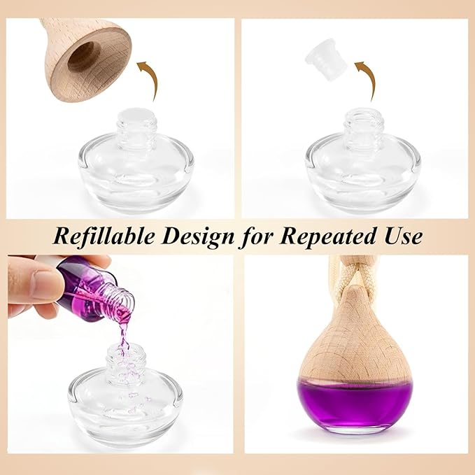 Car Air Freshener in Glass, Refillable Car Essential Oil Diffuser Lavender Scent – Reusable Fragrance Diffuser for Auto Odor Eliminator & Interior Decoration for Fresh and Relaxing Driving-2 Pack