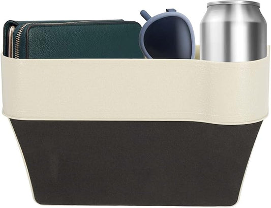 HARFINGTON Car Seat Gap Filler Organizer 10.2 x 6.5 x 2.4 Inch ABS Universal Car Organizer Storage Box Between Seat and Console (Right) with Cup Holders for Phone Sunglasses Keys, Beige