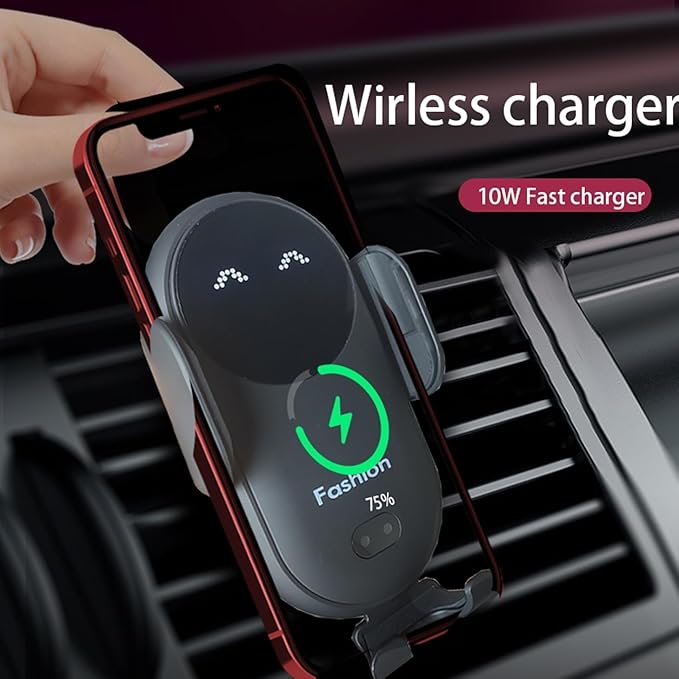Wireless Car Charger Mount, Cute Car Phone Holder, Automatic Clamping Air Vent Dashboard Smart Phone Holder for iPhone 15/14/13/12/11//XS/XR/8, Samsung S23/22/21/20/Note 20, etc (Black)