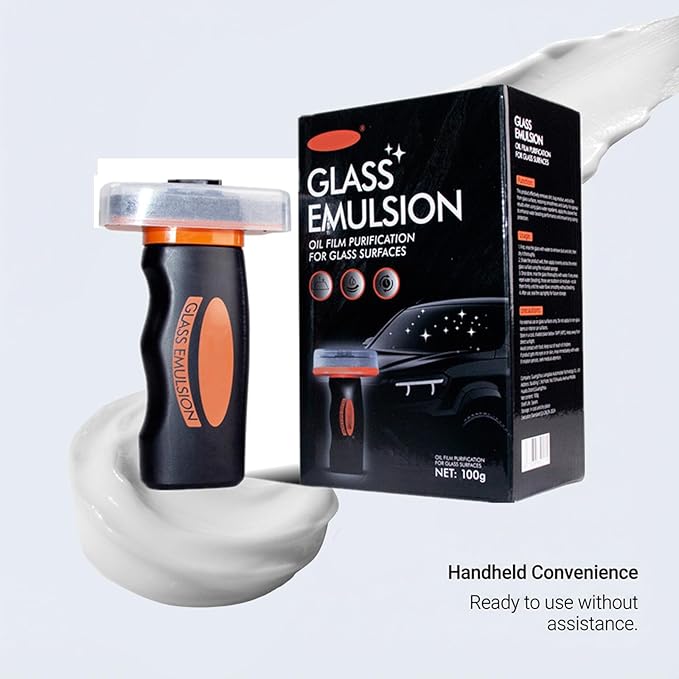 Glass Oil Film Remover for Car,Glass Emulsion Cleaner, Handheld Car Glass Cleaner Oil Film Cleaning Brush，Removes Oil Film & Smudges, Improve Windshield Clarity for Safe Driving（1Pcs）