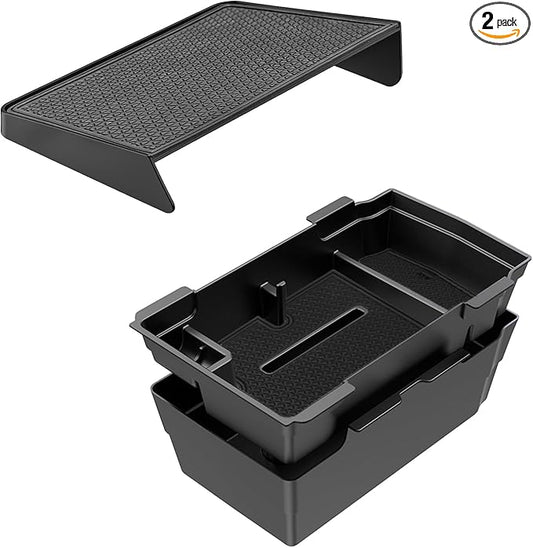 Center Console Organizer for 2023-2025 Honda CR-V, 2-Layer Armrest Storage Tray & Charging Station Caddy, ABS Car Interior Accessories OEM Style Leather Texture-2PCS