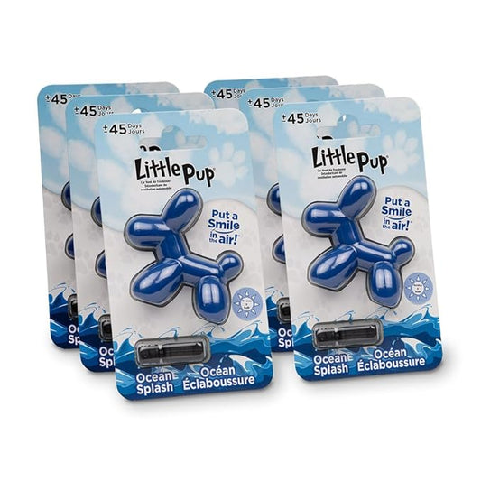 Little Pup 96603-6PK Ocean Splash Scent, Car Air Freshener, Clips to A/C Air Vent, Alcohol-Free Fragrance Oil, Non-Hazardous and Non-Toxic Plastic, Set of 6