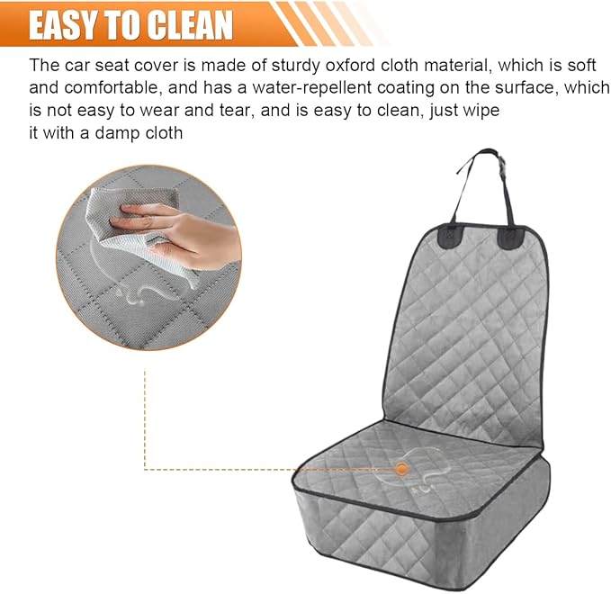 ZIMISI Dog Car Seat Cover, Waterproof & Scratch Proof Car Seat Protector with Side Flaps, Nonslip Front Car Seat Covers with Safety Belt, Universal Dog Mat for Cars, SUVs, Trucks (Grey)