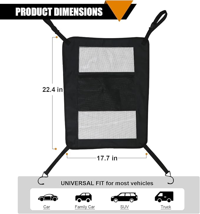 Universal Dog Car Barrier,Dog Net for Car Divider,Pet Barrier with Mesh Organizer for Cars,SUVs & Trucks,22"×18", Breathable & Easy to Install