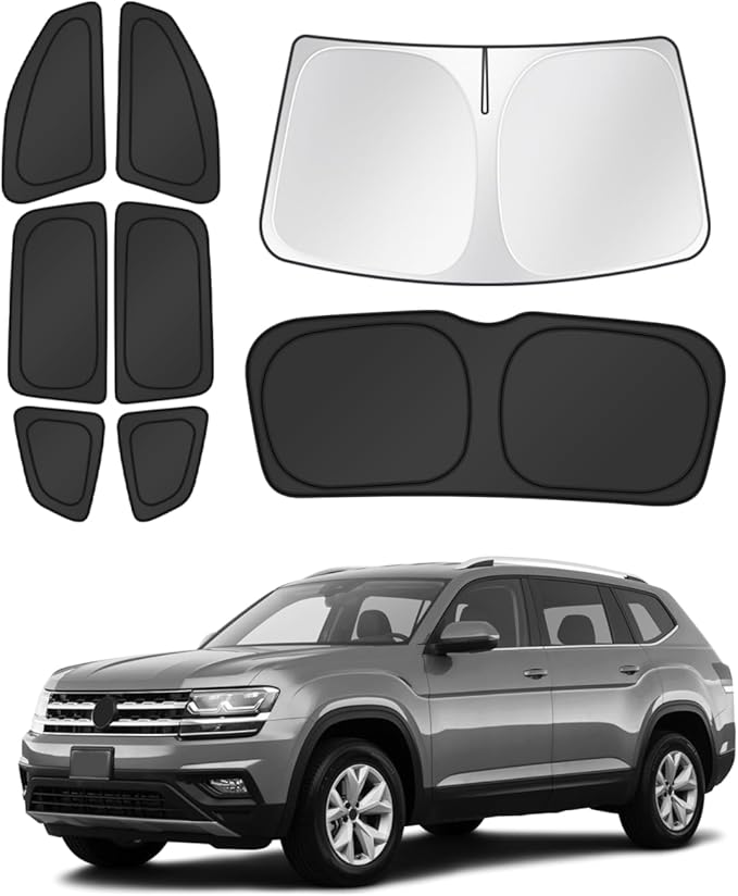 Canvcle Window Shades for 2018-2025 2026 Volkswagen VW Atlas Accessories Windshield Sun Shade Side Rear Window Cover Sunshade Sun Shield Privacy Protection for Camping Keep Vehicle Cool Black 8PCS