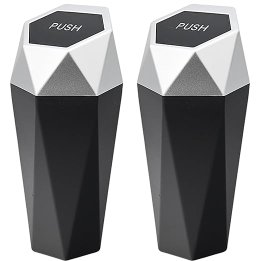 Car Trash Can with Lid, Mini Portable Trash Bin for Cars, Small Automatic Garbage Bin (Silver, 1 Pack)