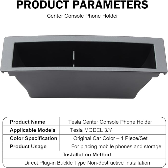 Model 3/Y Car Center Console Storage Box, Embedded Plastic Central Control Organizer Box for Phone, Data Cable & Glasses Car Inside Organizer