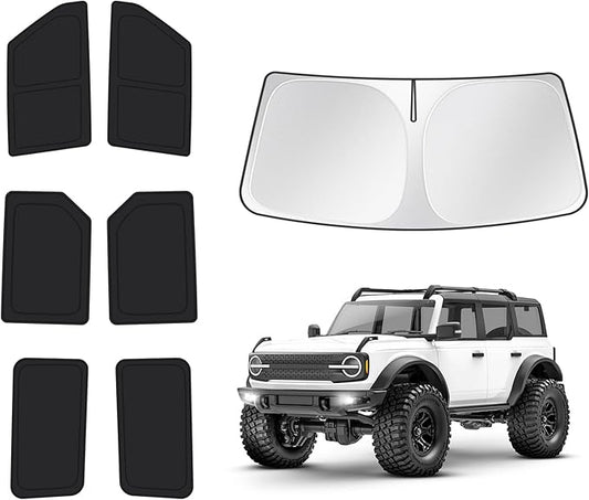 T TGBROS Windshield Sun Shade for Ford Bronco 2021-2025 2026 Car Window Shades Thicken UV Block and Blackout Privacy Foldable Sunshades 7PCS Accessories Keep Cool Sun Visor Covers