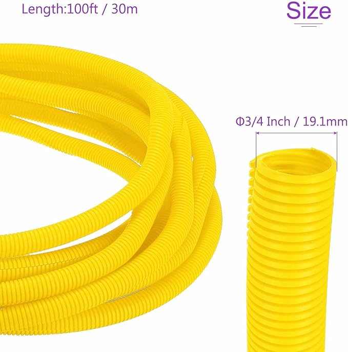 DMiotech 100ft Wire Loom Split Tubing 3/4 Inch(19.1mm) ID, Cord Protectors from Pet Flexible Conduit Cable Management for Office Home Garden, Yellow