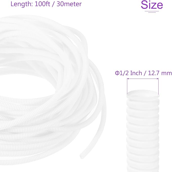DMiotech 100ft Wire Loom Split Tubing 1/2 Inch(12.7 Mm) ID, Cord Protectors from Pet Flexible Conduit Cable Management for Office, Home, Garden, White