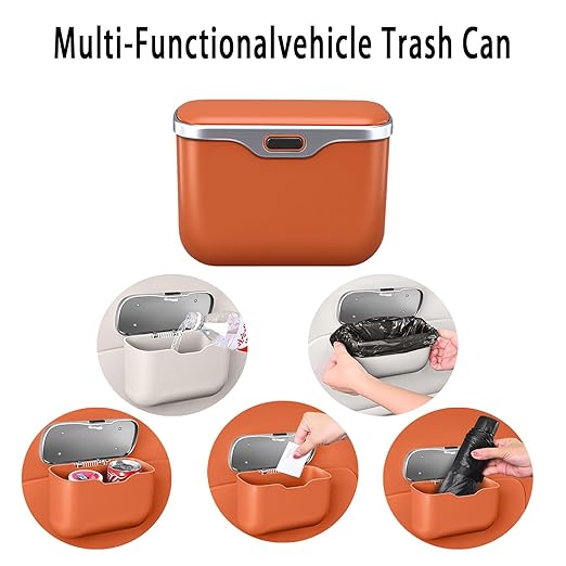 Car Trash Can with Lid, Leakproof Auto Garbage Bin, Waterproof Car Trash Bag Holder with PU Leather Top for Back of Seat/Door, Fit for SUVs, Sedans, Trucks Pink