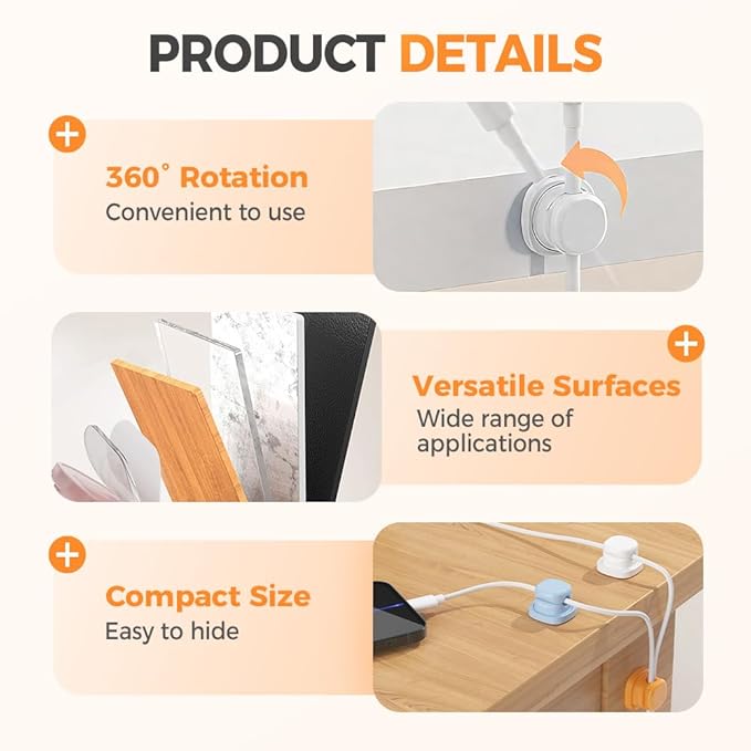 Cord Organizer Holder, 2025 New Desk Cable Management, Cable Clips Organize Phone Charging Cords Holder Organizer Neatly for Home Office Car Desk Nightstand (Mixed, 12 Pack)