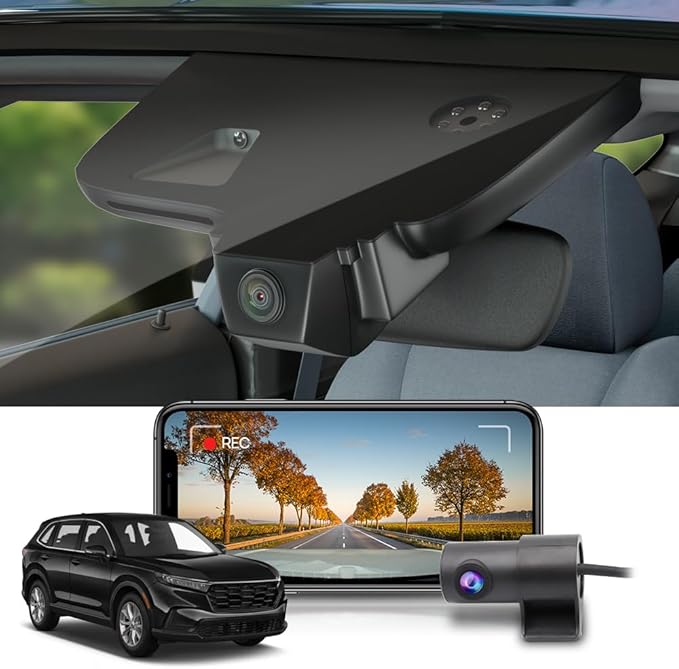Fitcamx Front 4K+Rear 1080P Dash Cam Adapts for Honda CR-V 2023-2026 & Hybrid (Black), OEM Factory Look, 2 Way HD Video, Built-in WiFi & APP, Loop Recording, G-Sensor, Easy to Set, 128GB Card