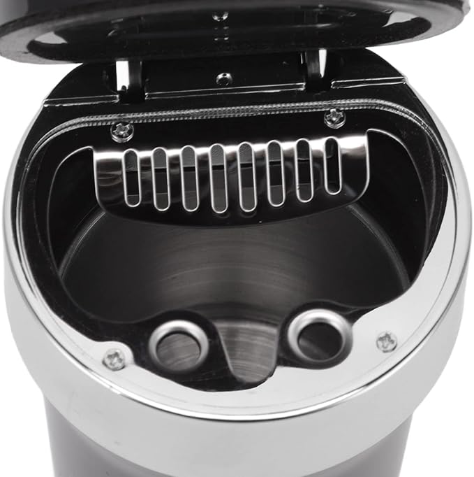 Fdit Portable Car Ashtray for Vehicles, Mini Car Trash Can with Detachable Lid, Detachable Ash Tray Stainless Steel Inside for Outdoor Travel, Home Use (Black Silver)
