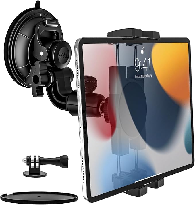 Heavy Duty Suction Car Tablet Mount for Windshield, Truck Tablet Holder Dashboard Window with 1/4" Screw Adapter for iPad Pro Air Mini, Galaxy Tabs, Phones, 4-12.9" & Gopro/Camera