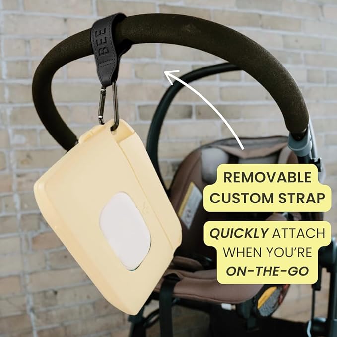 Bee Babe Co. On-The-Go Wipes Dispenser, Travel Wipes Case, Includes Temporary Trash Compartment, Must Have Diaper Bag Accessories, Car Trash Can, Reusable Baby Wipes Holder, Portable Wipe Dispenser