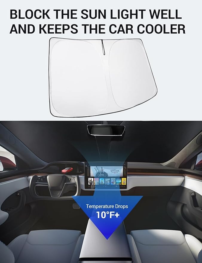 BASENOR 2026-2021 Tesla Model S Windshield Sunshade [Proprietary Design] [UV Protection] Foldable Heat Insulation Sun Shade Front Window Cover for Model S Accessories