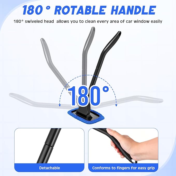 FoldTier 8 Pcs Car Windshield Cleaner Tool Kit with Removable Handle, Microfiber Towel Pads, Brush, Empty Spray Bottle for Auto Glass Wiper Suvs Rvs & Home Windows(Royal Blue)