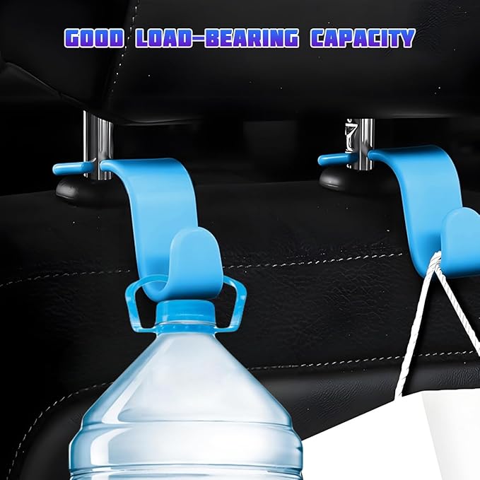 Car Seat Headrest Hooks, Multifunctional 4PCS Vehicle Back Seat Storage Hanger Holder for Hangbag Coat Grocery, Auto Interior Headrest Hook Organizer, Universal for Vehicles (Sky Blue)