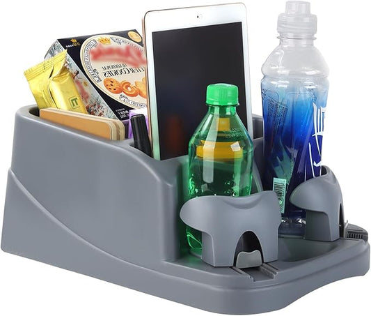 Center Console Organizer,Automotive Consoles Organizers and Storage with 2 Adjustable Cup Holders,Back Bench and Front Seat or Floor Middle Console Universal for Car Truck RV Van SUV (Grey)