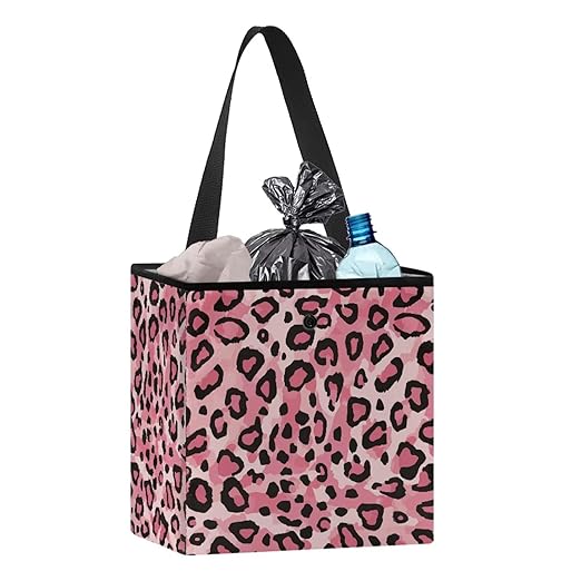 Leopard Cheetah Pink Pattern Car Trash Can Leak Proof Auto Trash Bag Hanging Vehicle Garbage Can Multipurpose Storage Container for Back Seat Car Accessories