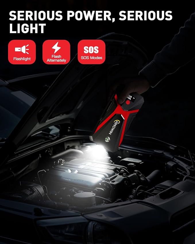 Battery Jumper Starter Portable, 4000A 4 in 1 Function Jump Starter Up to 7.5L Gas & 5.0L Diesel Engines 12V Jump Box for Car Battery with Smart Jumper Cables and LED Flashlight