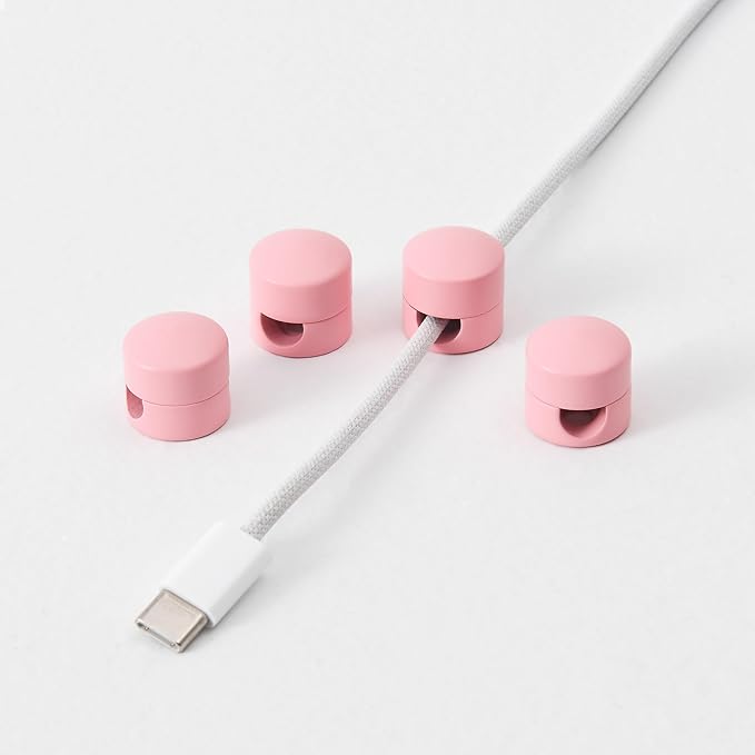 BRIGHTTIA Cable Clips - Premium Brass Cord Management for Home, Office & Car - Multipurpose Wire Holder Organizer - Sleek & Durable Design - Ideal Gift for Men, Women & Students - 4 Pack (Light Pink)