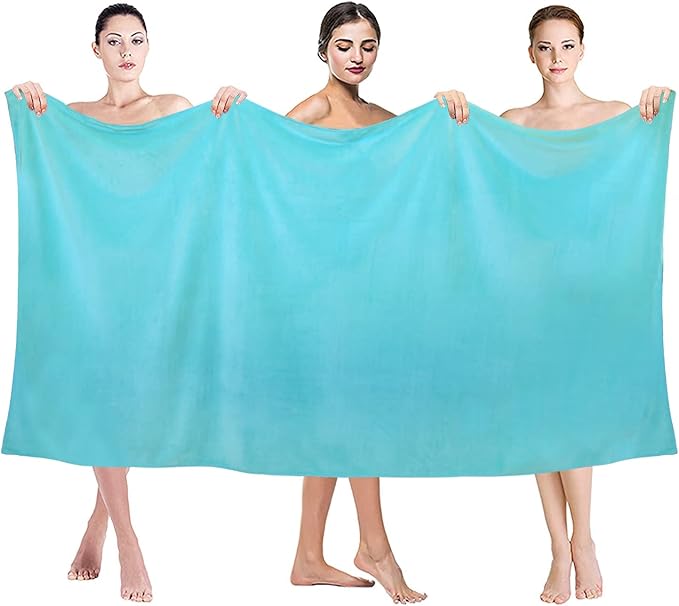 JML Large Microfiber Bath Sheet Towel, 2 Pack 35" x 70", Oversized, Soft, Super Absorbent Fast Dry Bath Towels with Hanging Loop for Adult for Gym Yoga Sauna, Aquamarine