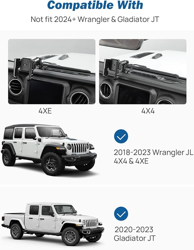 JOYTUTUS Metal Dash Platform Mount Phone Holder Compatible with 2018-2023 Wrangler JL 4x4 & 4xe 2020-2023 Gladiator JT| Custom Fit Phone Mount Expansion Platform| One-Hand Adjustable Clip
