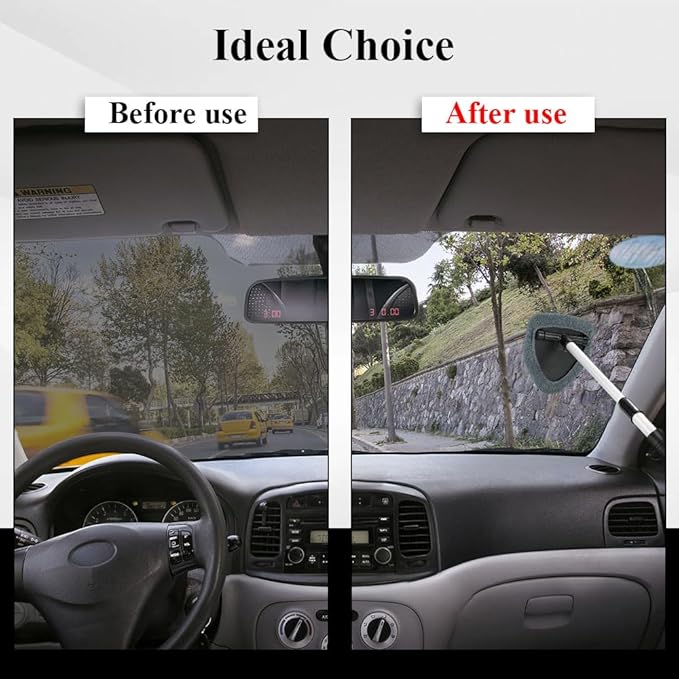 Windshield Cleaning Tool, Car Window Cleaner, Windshield Cleaner with 4 Washable Reusable Microfiber Pads and Extendable Handle, Auto Glass Wiper Cleaning Kit Universal for Car (Gray)