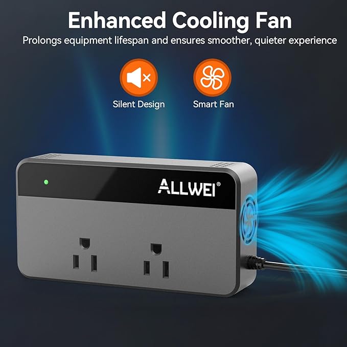 ALLWEI 200W Car Power Inverter, 12V DC to 110V AC Car Inverte with 4 USB Fast Charging Port(2xUSB A, 2xUSB C)- Car Charger Cigarette Lighter Adapter for Phone, Laptop and Small Devices on Road Trip