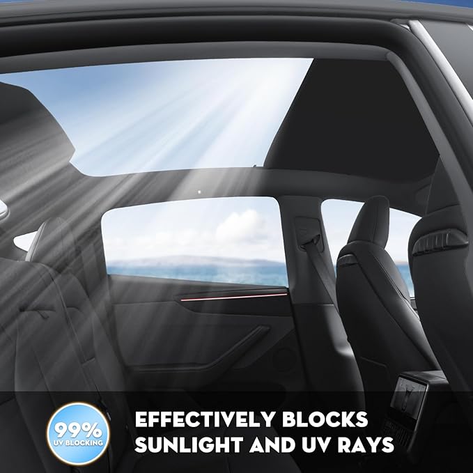 Roof Sunshade for Tesla Model Y Juniper 2026, Upgraded [Sag-Free] Sunroof Shade Roof Sun Shades for New Model Y Juniper Accessories [Heat Insulation/Reflection] 16Pcs Clips(Black)
