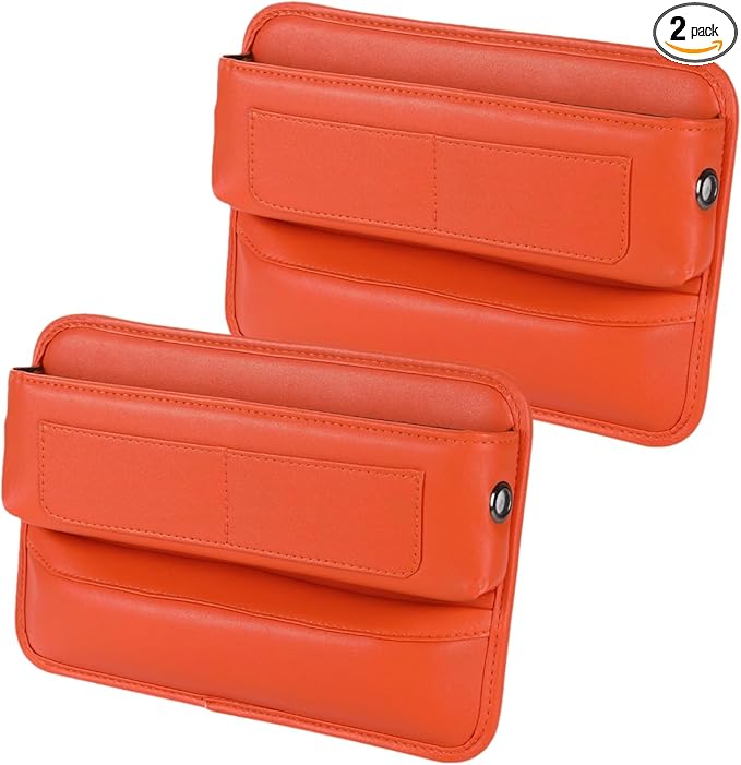 2 Pack Premium Car Seat Gap Filler Organizer - Universal Storage Box with Card Slots for Phones/Keys/Glasses, Fits Cars, SUVs & Trucks (Orange)