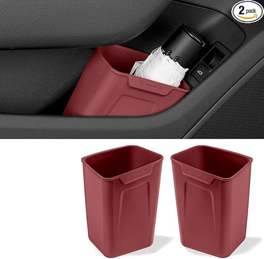 XmuxHai Car Interior Storage Box, Black Silicone Door Side Organizer with Umbrella Holder and Trash Can, Vehicle Accessory (Red)