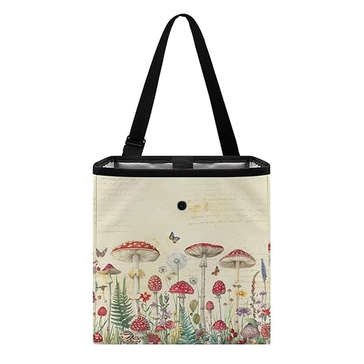 Butterfly Mushroom Dandelion Car Trash Bag Hanging, Garbage Bag and Water Resistant Trash Can for Car, Leakproof Trash Can for SUV Truck Car Accessories, Beige