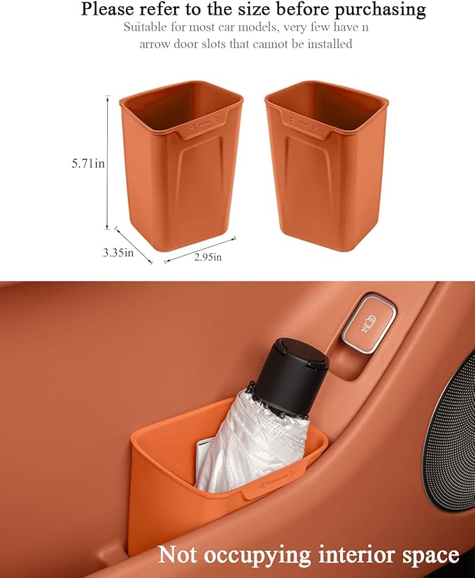 XmuxHai Car Interior Storage Box, Black Silicone Door Side Organizer with Umbrella Holder and Trash Can, Vehicle Accessory (Orange)