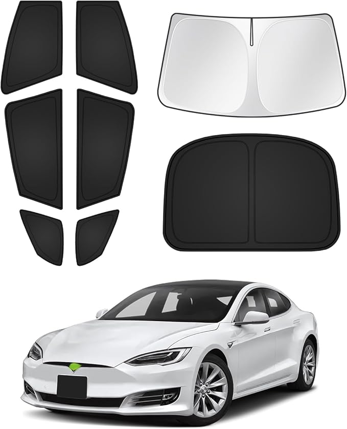 Canvcle Sunshades for Tesla Model S 2012-2025 2026 (Not for Model S Plaid/Long Range) Windshield Sun Shade Side Rear Window Shade Cover Sun Visor Shield Privacy Protection Keep Vehicle Cool Black 8PCS