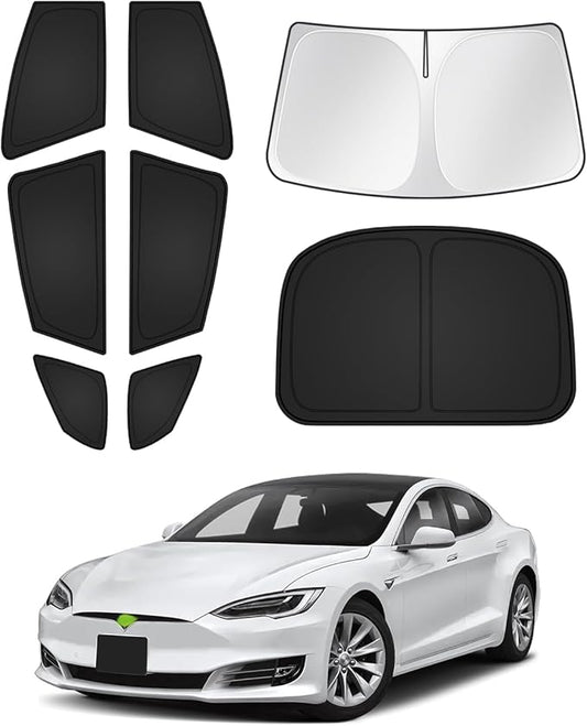 Canvcle Sunshades for Tesla Model S 2012-2025 2026 (Not for Model S Plaid/Long Range) Windshield Sun Shade Side Rear Window Shade Cover Sun Visor Shield Privacy Protection Keep Vehicle Cool Black 8PCS