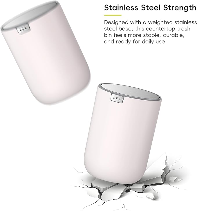 EKO Fandy 0.58 Gal/2.2L Mini Trash Can with Lid, Swing-Top Desktop Trash Can for Bathroom, Countertop, Vanity, Desk or Office, Small Garbage Bin (Pink)