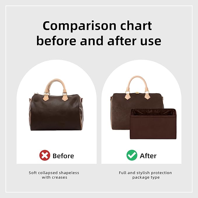 DGAZ Silk Purse Organizer Insert Fits LV Speedy 16/20/25/30/35/45 bags，Silky Smooth Bag Organizer，Luxury Handbag & Tote Shaper（Global Brown，SP30）