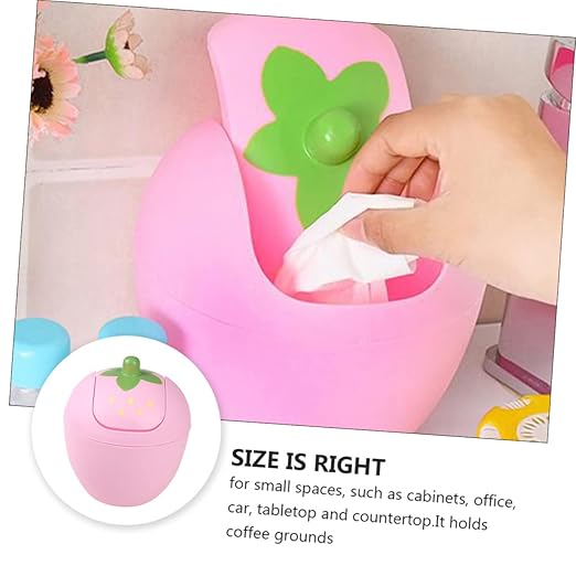 NUOBESTY Mini Desktop Trash can with Swing Lid 6.49X5.70X5.70In Compact Plastic Waste Bin for Office Car Kitchen Countertop