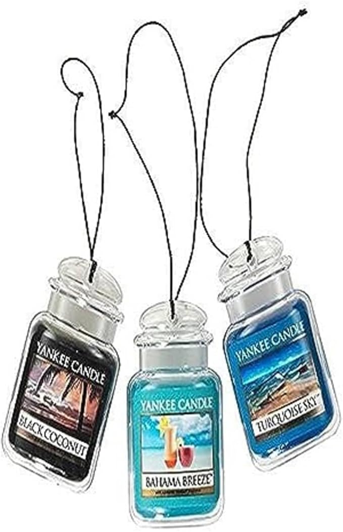 Yankee Candle Car Jar Ultimate 3-Pack, Bahama Breeze, Black Coconut, Turquoise Sky, Hanging Air Freshener, Neutralizes Odors, Up to 30 Days