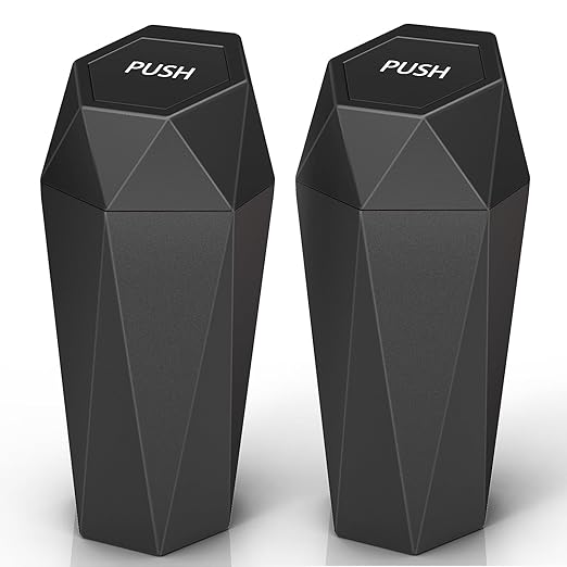 Car Trash Can with Lid, 2 Pack Cup Holder Garbage Can for Car, Leakproof Small Trash Bin, Mini Trash Can for Cars, Home, Bedroom, Office (Black)
